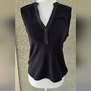 DKNY Classic Black Sleeveless Henley Top - Womens